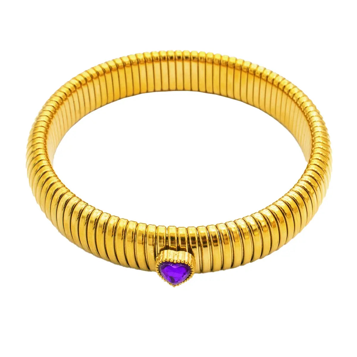 Waterproof Stainless Steel Retro Elastic Thick Metal Polish Bracelet 18K Gold Plated Unisex Jewelry For Men Women