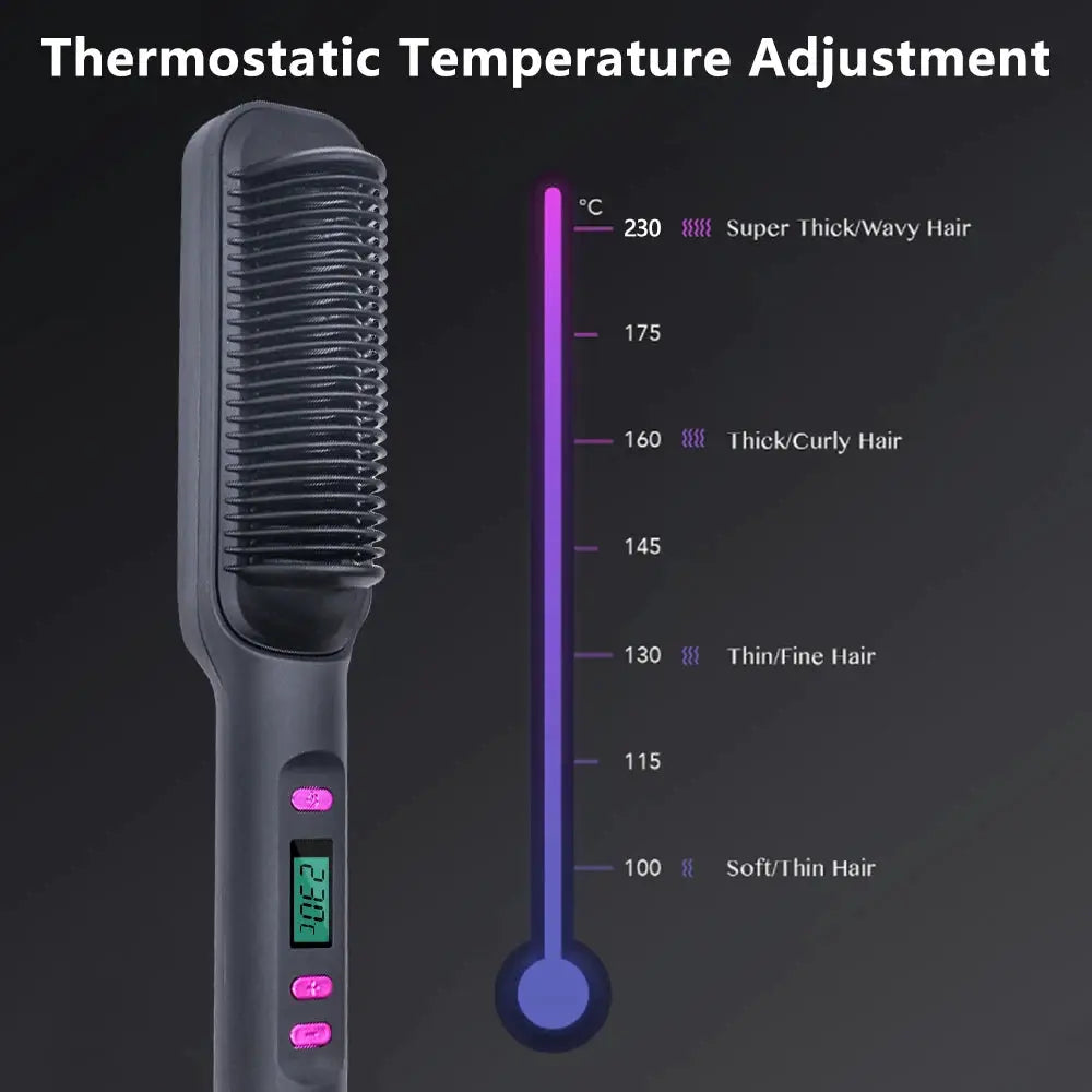 Simples Market electric hot comb straightener brush with digital display and pink control buttons