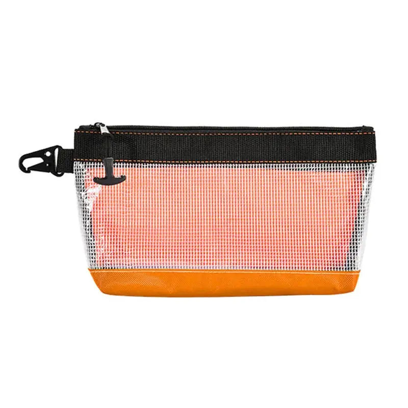 Simples Market transparent PVC waterproof organizer pouch with orange base, black top and carabiner clip