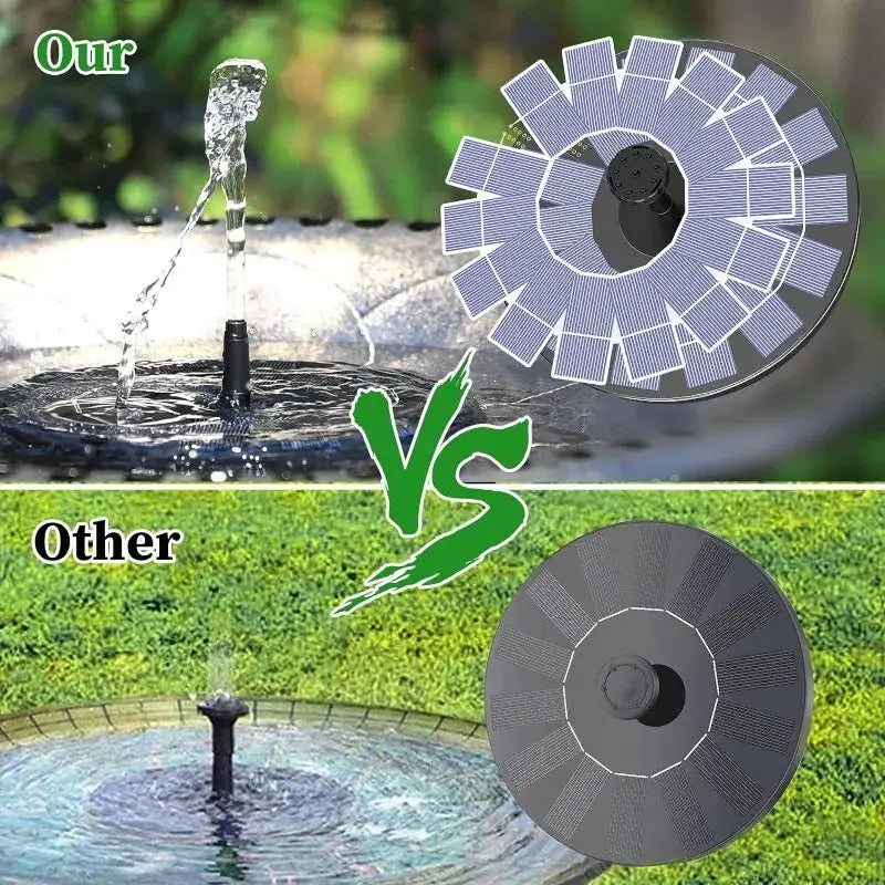 Outdoor solar fountain pump kit by Simples Market with 6 nozzles for garden ponds, grey solar panel (two styles shown)