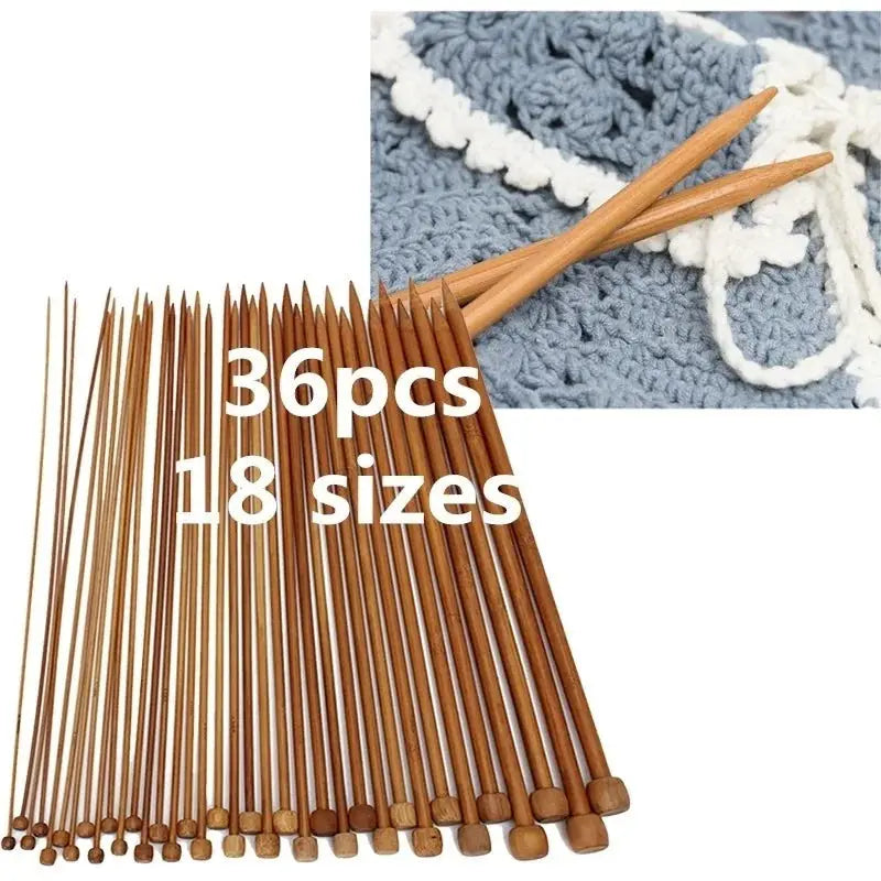 36 Pieces Carbonized Bamboo Crochet Needle Set Single Pointed For Knitting And Crochet With Beads