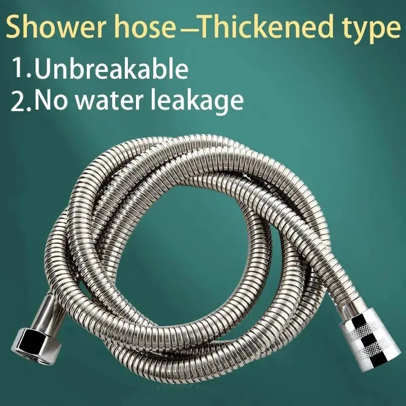 Shower hose, thickened stainless steel with chrome fittings for universal compatibility