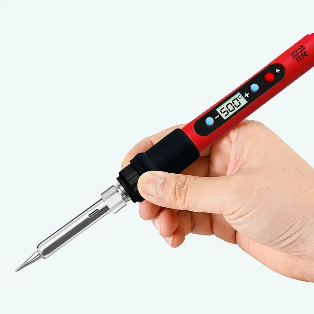 80W Soldering Iron Kit With Adjustable Temperature LCD Display Ceramic Heater Solder Tips Tweezers And Solder Wire