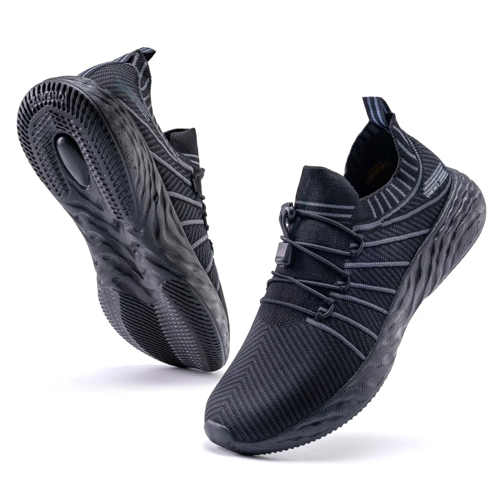 ONEMIX waterproof black men's running shoes pair with breathable knit upper and anti-slip sole