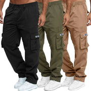 Men's cargo pants by Simples Market in black, olive, and tan with side cargo pockets (3-color set)