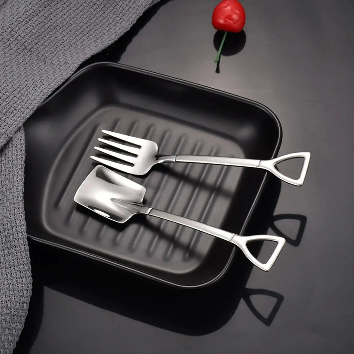 9 Piece Stainless Steel Dessert Forks And Spoons Set Shovel Shaped Spade Kitchen Utensils