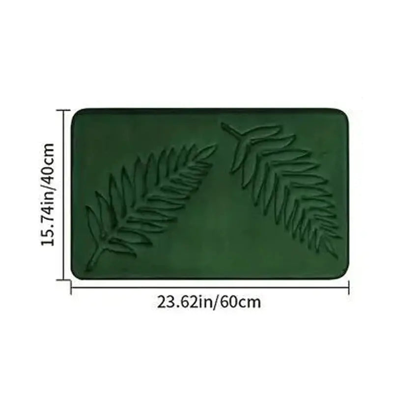 Green memory-foam bathroom mat with leaf pattern; ultra-soft, absorbent, washable bath rug