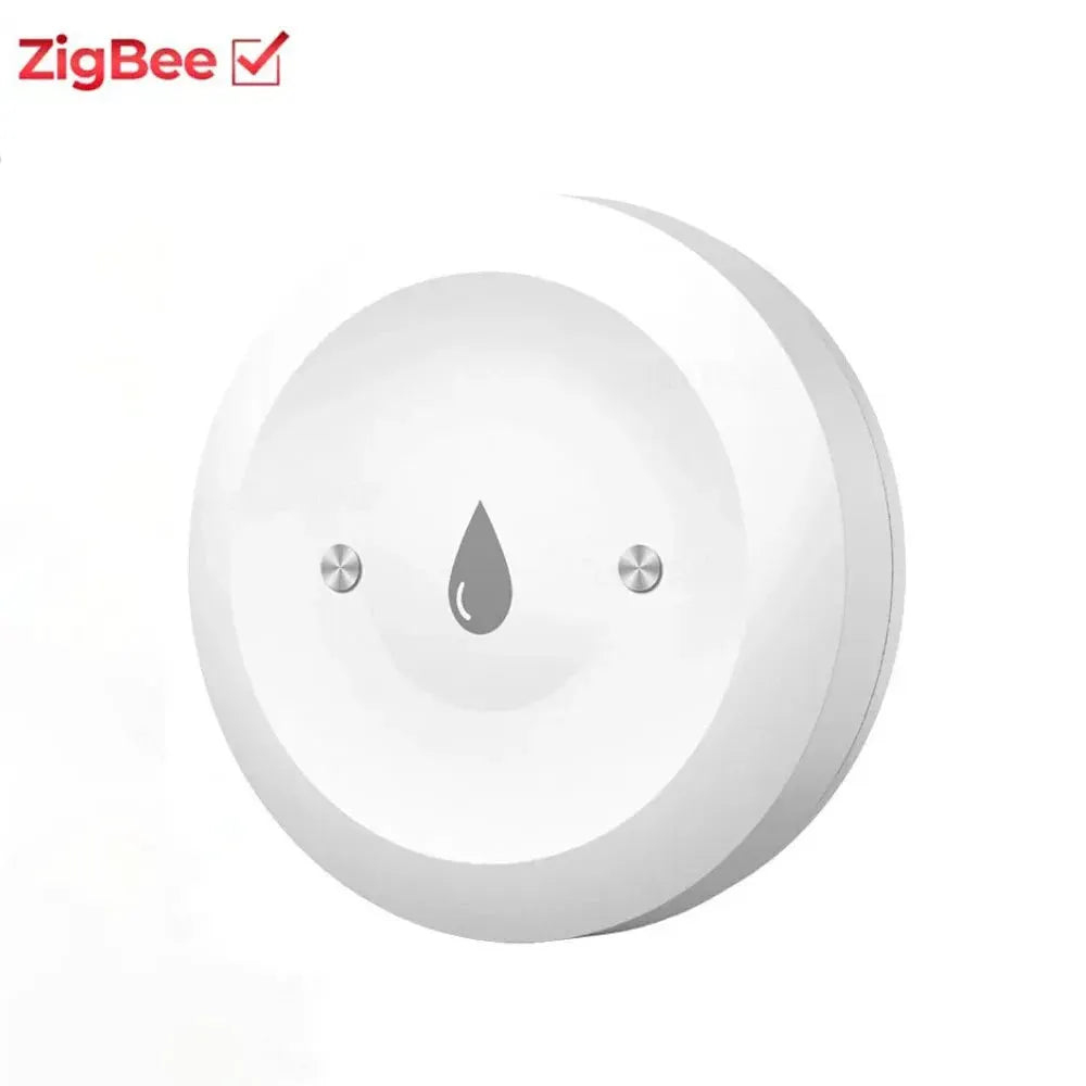 Water immersion sensor, white round ZigBee leakage detector with water drop icon