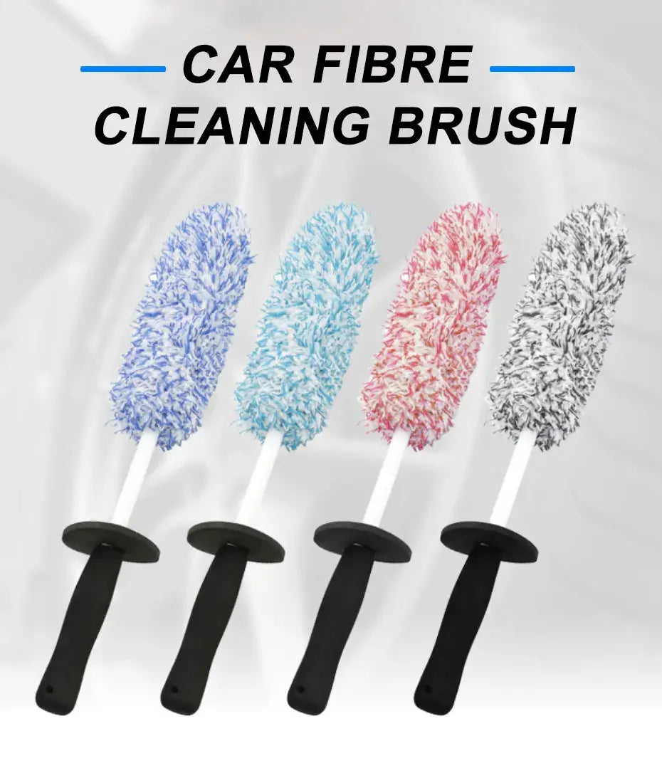 SEAMETAL car wash brush set by Simples Market with four plush microfiber wheel brushes and non-slip handles in purple, blue, pink, gray