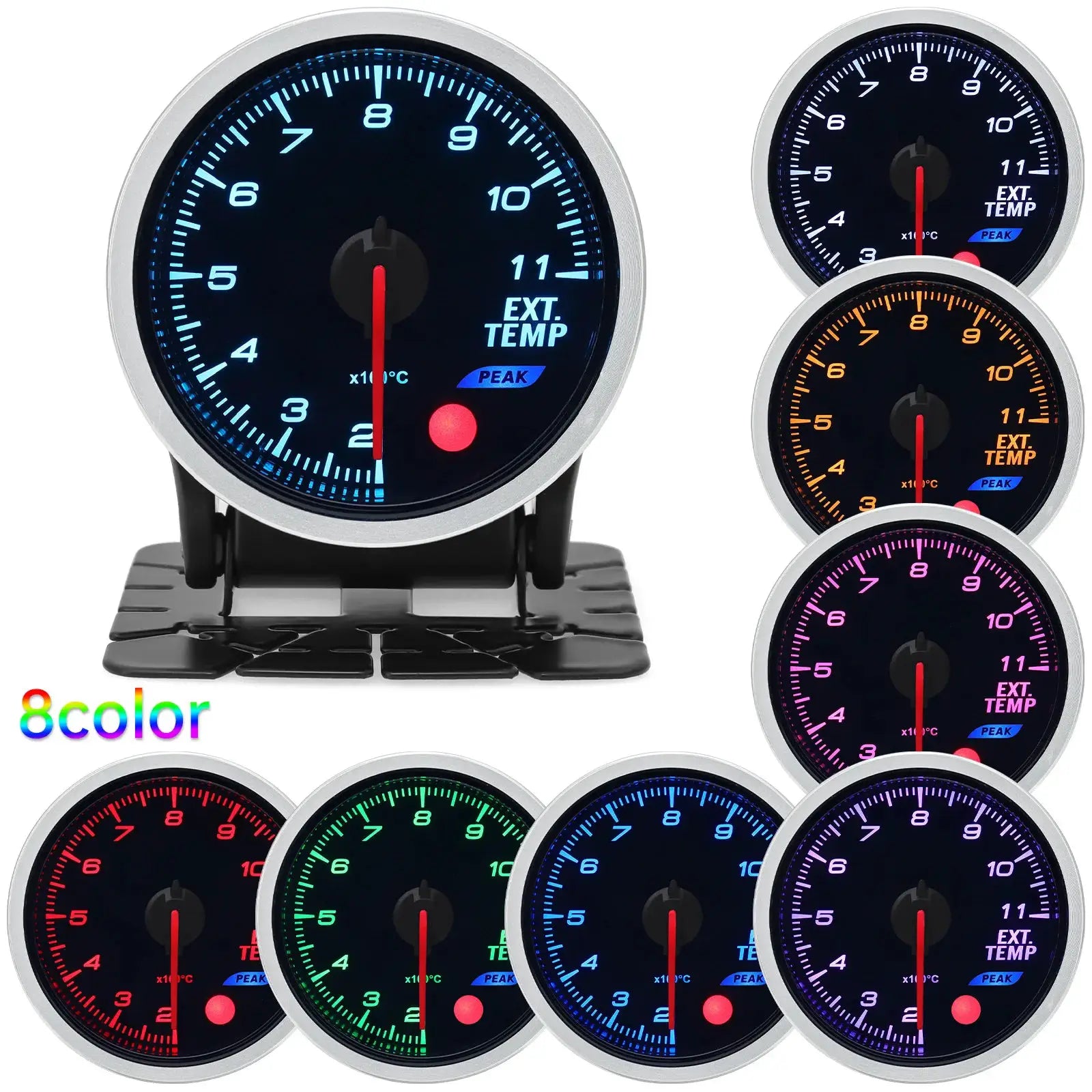 52mm universal auto racing gauge with oil pressure, water/oil temp, EGT and turbo boost; 8 color options shown