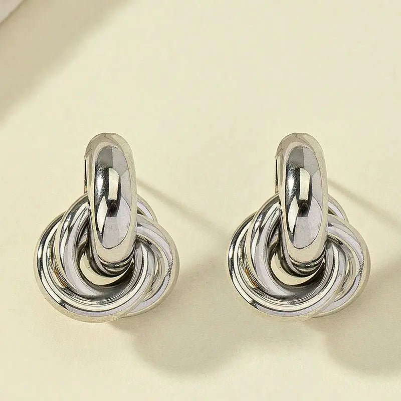 Obega Two Tone Gold Silver Knot Hoop Earrings For Women Shiny Plating Trendy Fashion Jewelry Daily Wear - Simples Market
