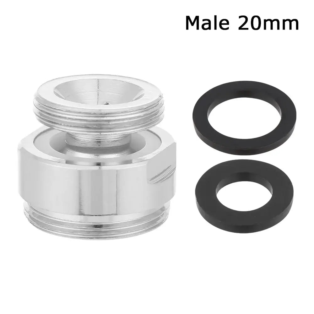 Swivel Aerator Adapter chrome faucet fitting; 3-piece set with two black washers, 22mm male thread.