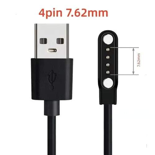Simples Market Magnetic Charge Cable; black USB-A to 4-pin magnetic watch charger, two-piece with 7.62mm spacing
