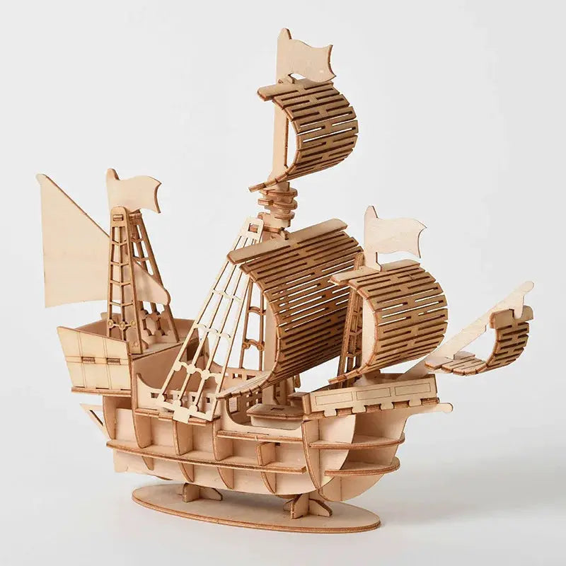 DIY 3D Wooden Puzzle Kit For Assembly Laser Cut Sailing Ship Biplane Steam Locomotive Train Toy For Adults And Kids
