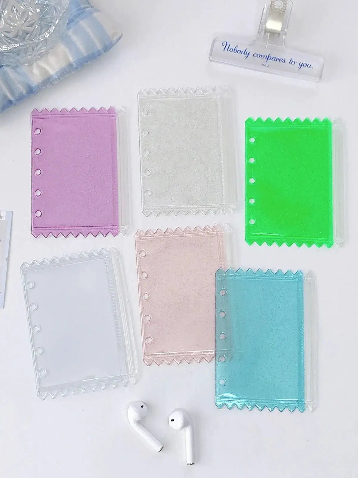 Simples Market six 5-hole binder pockets with zippers in assorted PVC colors for documents