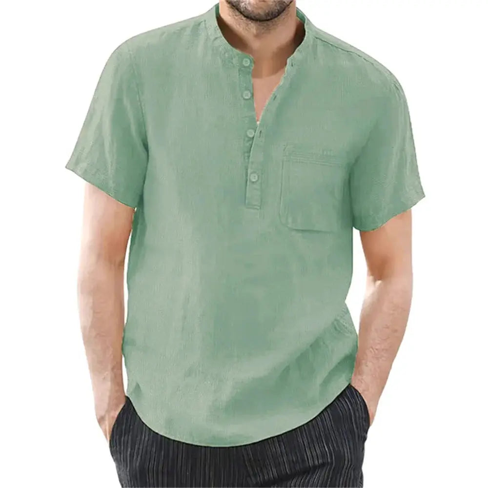 Men's Short Sleeve T Shirt Cotton Linen Blend Breathable Casual Solid Color Summer Shirt
