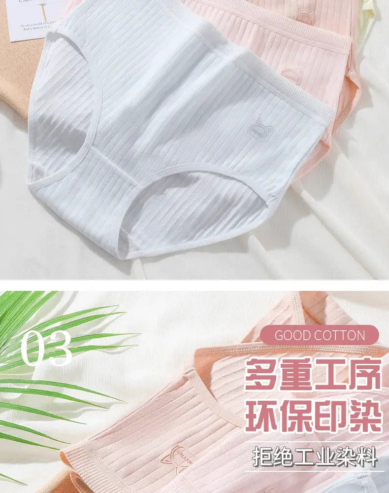 Simples Market women's cotton underwear set: 3 high-waist briefs in white, pink and peach with ribbed fabric.