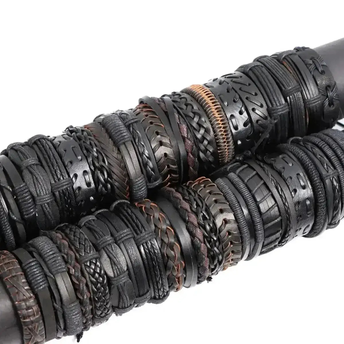 5Pcs Assorted Style Mens And Womens Leather Webbing Rope Bracelets Set For Everyday Wear And Festive Gift