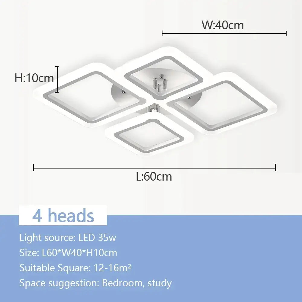 Simples Market Nordic square LED ceiling light, 4-head white frames, 60x40x10 cm