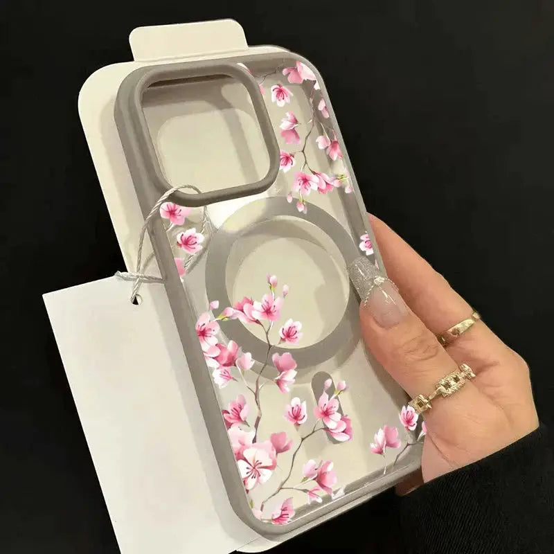 CherryGuard Pink Cherry Blossom Magnetic Phone Case For iPhone Series With Shockproof Protection