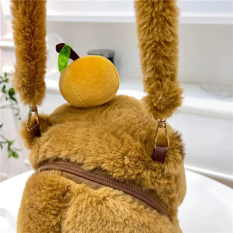 Cute Soft Plush Capybara Backpack, brown faux-fur crossbody bag by Simples Market