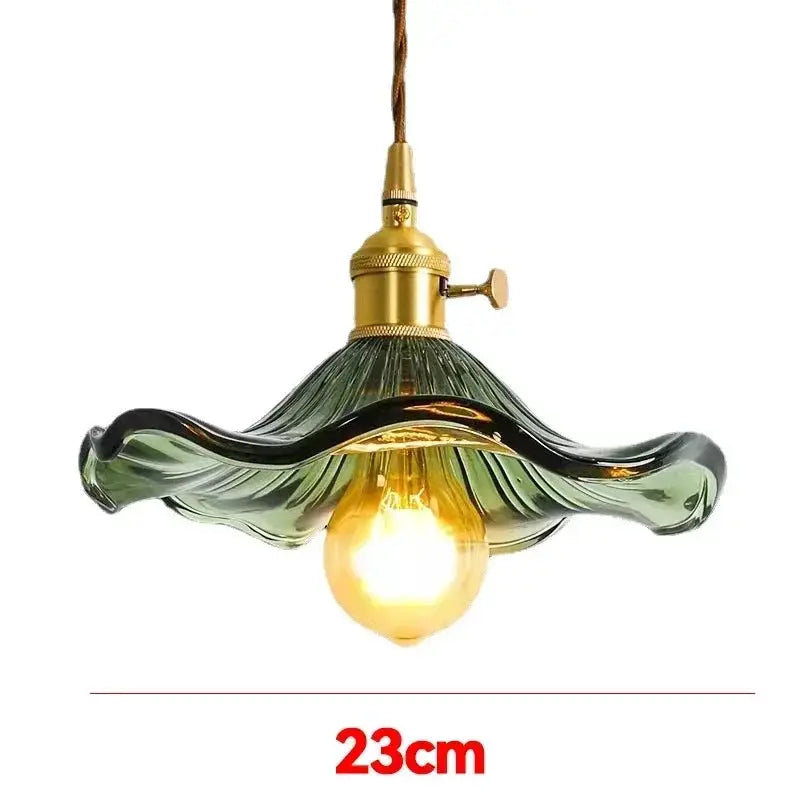 Pendant light by Simples Market: Nordic minimalism LED with green glass shade and copper hardware, 23cm