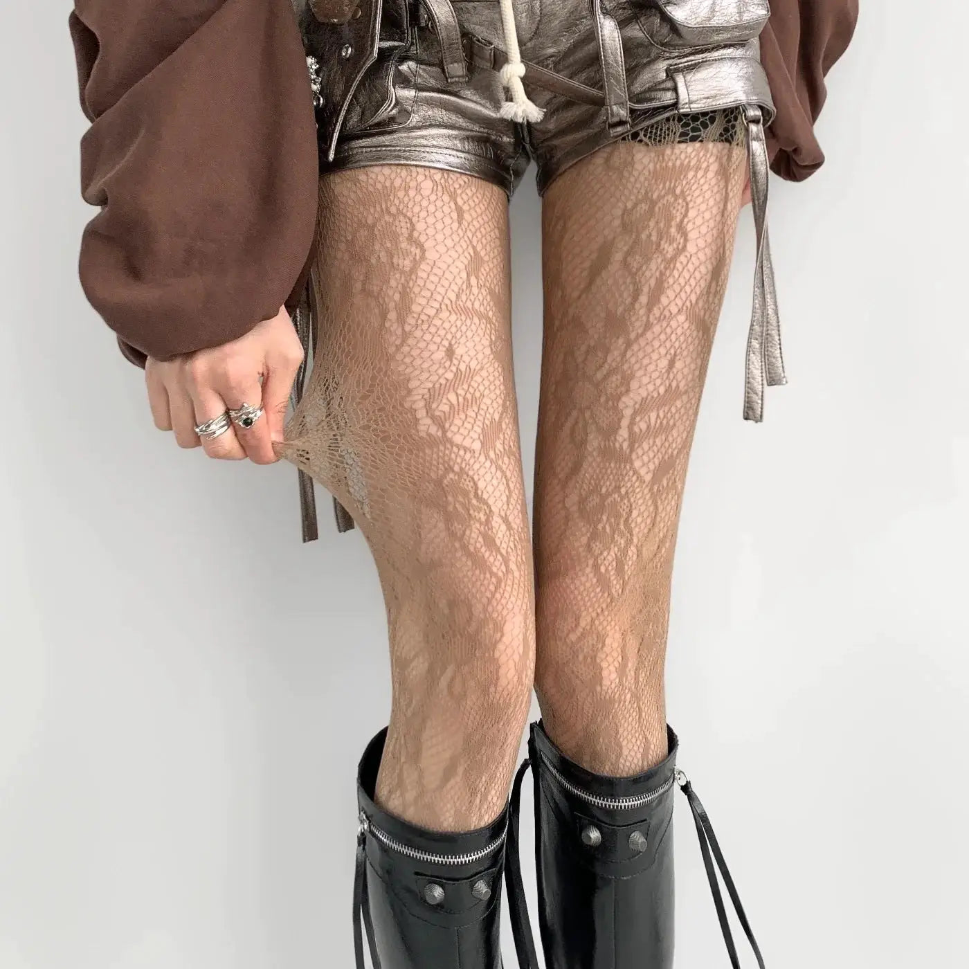 Lolita Sweet Floral Punk Style Colorful Thigh High Tights Hollow Out Mesh Fishnet Design For Women