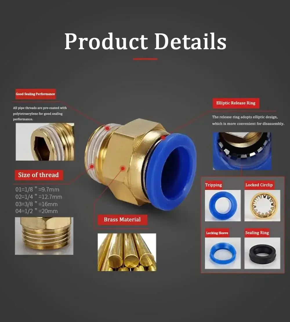 Pneumatic Fitting Air Connector Set PC4 PC6 PC8 PC10 PC12 Quick Connectors For 4 6 8 10 12 Mm Hose Fittings Inch Thread