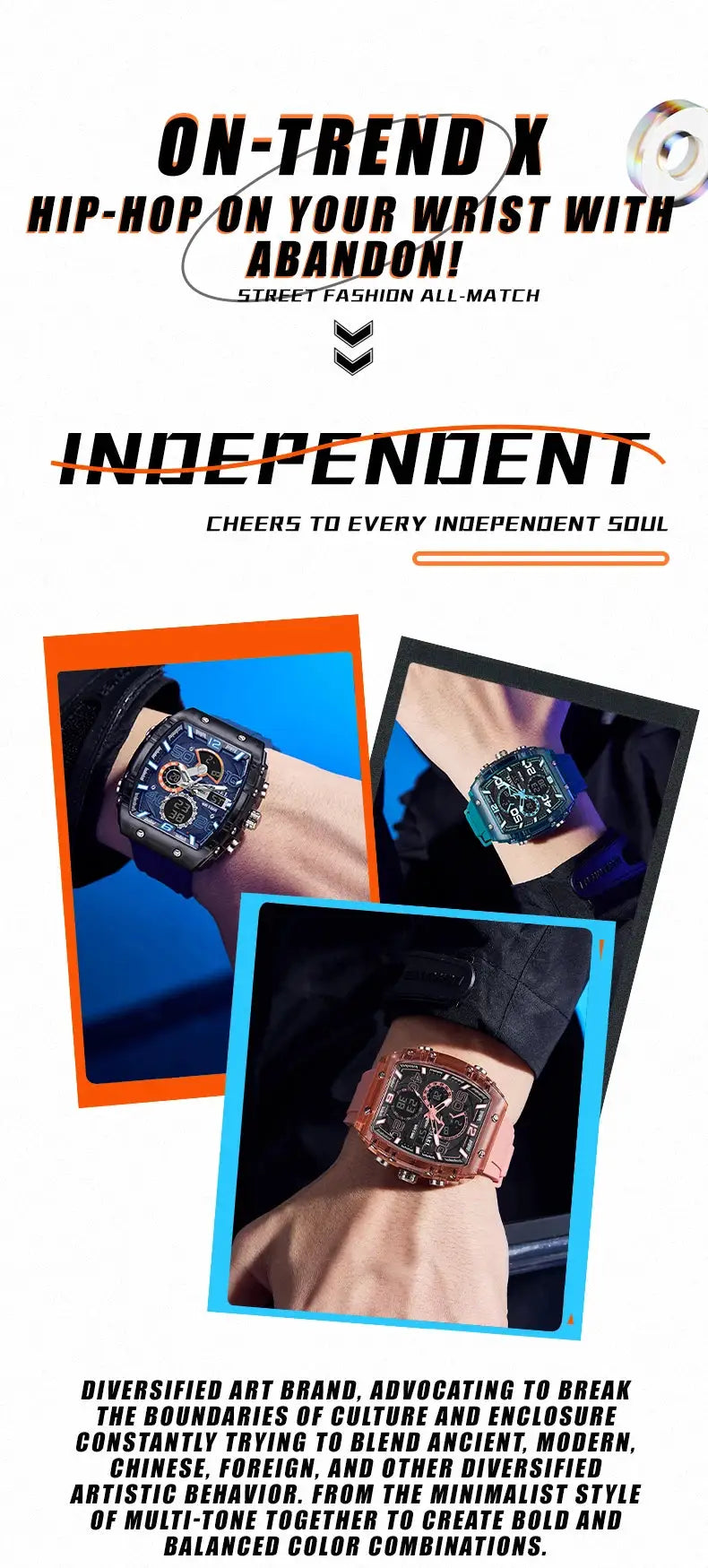 SMAEL 8109 men's square dual-display sport watch; three watches with multi-color silicone straps.