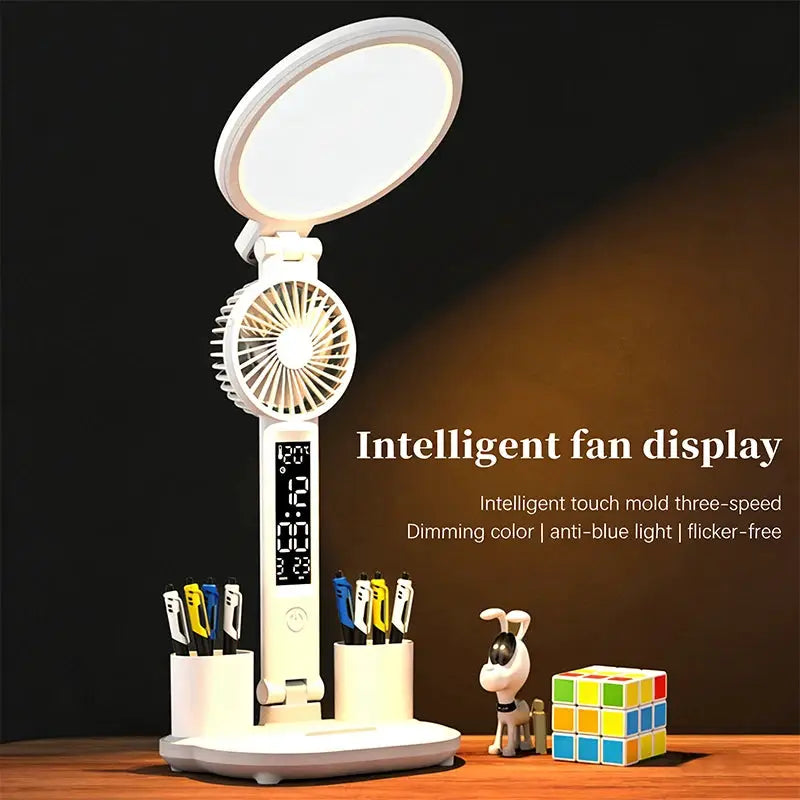 Simples Market white LED clock desk lamp with built-in fan and digital clock display