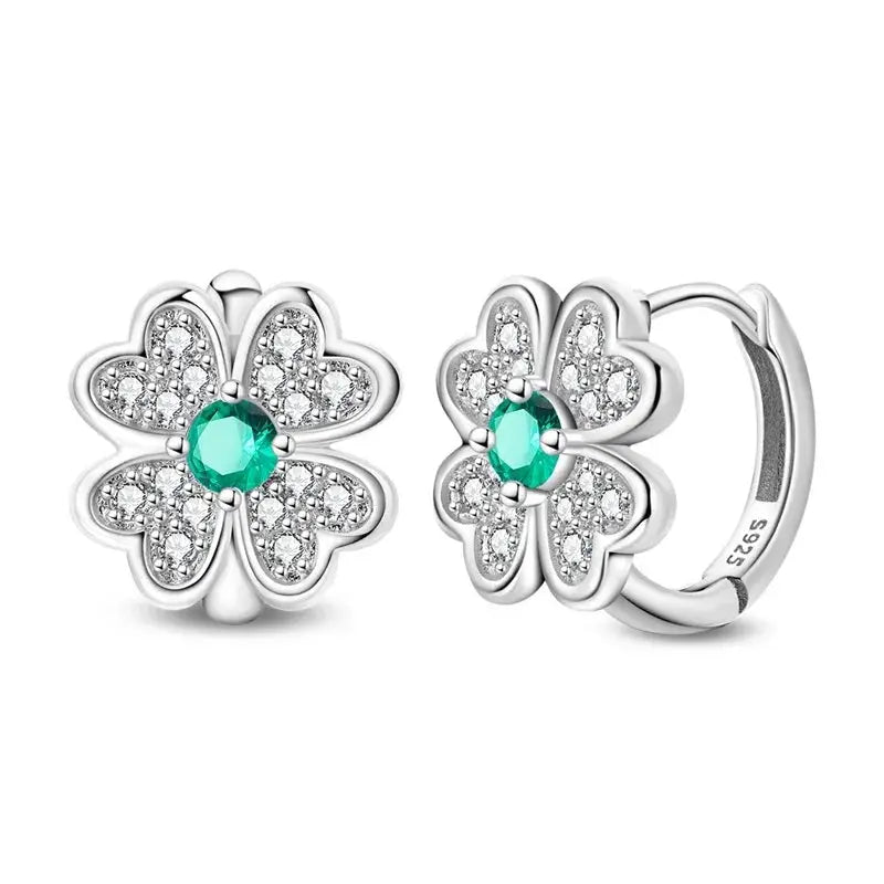 New 925 Sterling Silver Sparkling Zircon Four Leaf Clover Drop Earrings For Women Wedding Engagement Gift