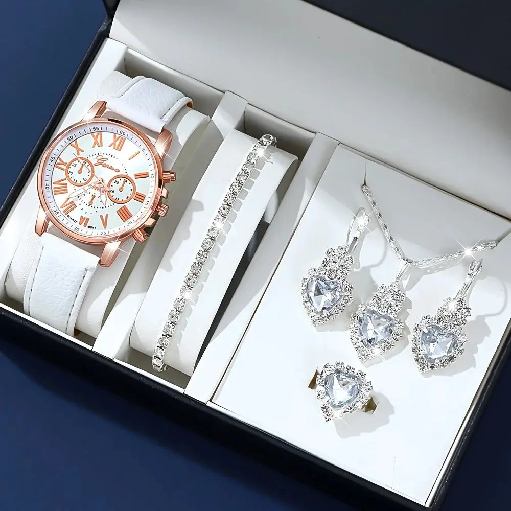 NovaStyle Fashion Quartz Watch And Jewelry Set Shock Resistant Circular Analog Digital Display Zinc Alloy Case