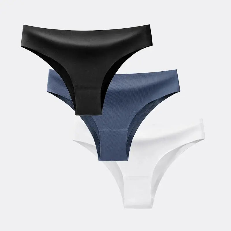 BANNIROU 3-piece seamless thong underwear set in black, navy blue, and white