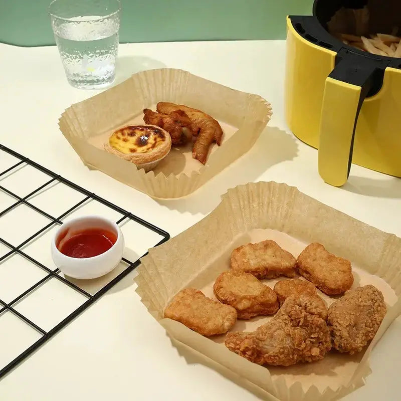 100Pcs Oil Proof Isolation Paper Tray For Air Fryer Disposable Nonstick Baking Pad Square Durable And Convenient