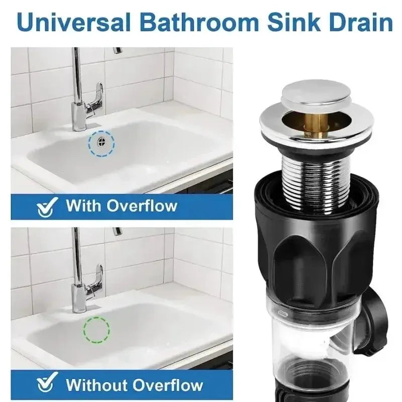 Simples Market universal flip stainless steel pop-up sink drain with overflow and anti-odor pipe