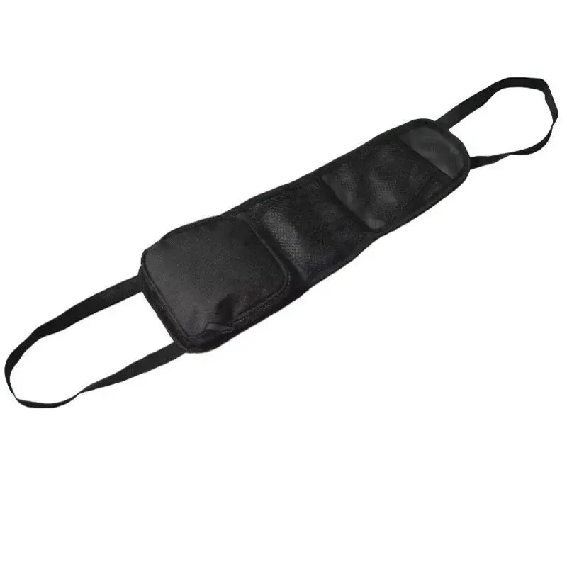 Car seat back hanging storage bag, black Oxford cloth with multiple pockets and strap handles