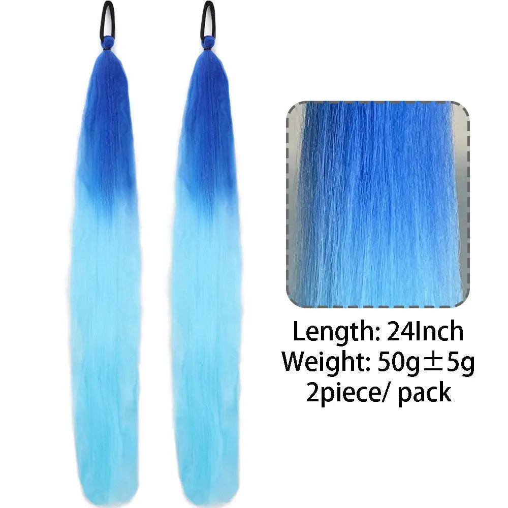 Synthetic Straight Ponytail Extensions 2 Pack With Elastic Hair Tie Colorful Braiding Hair Accessories For Women
