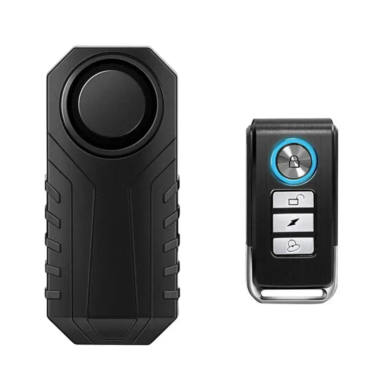 Randpow waterproof two-piece anti-theft alarm kit: main unit and wireless remote, black rugged design, 113dB alarm