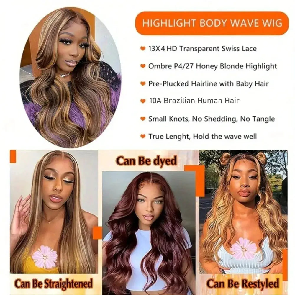 CYPHA 30 Inch Honey Blonde Ombre Lace Front Wig Human Hair 13x4 HD Lace Front Glueless Body Wave