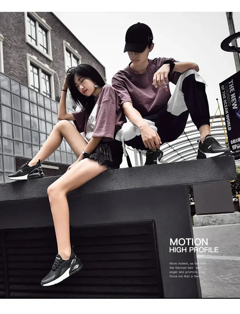 Simples Market black mesh sneakers with white sole; men's and women's casual jogging shoes, 2 pairs shown