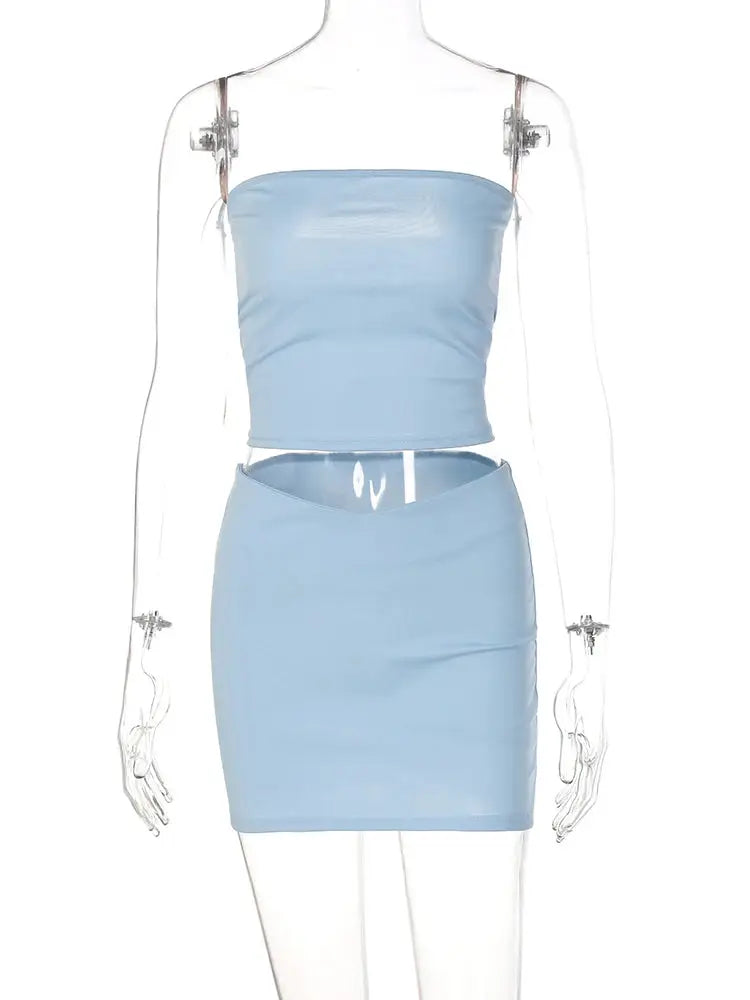 Dulzura Women Spring 2025 Tube Top And Mini Skirt Set Two Piece