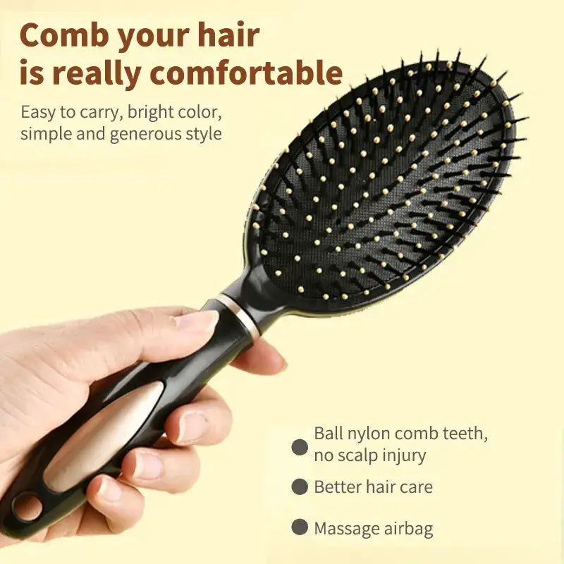 Simples Market air bag anti-static hair brush; black plastic massager with nylon ball teeth