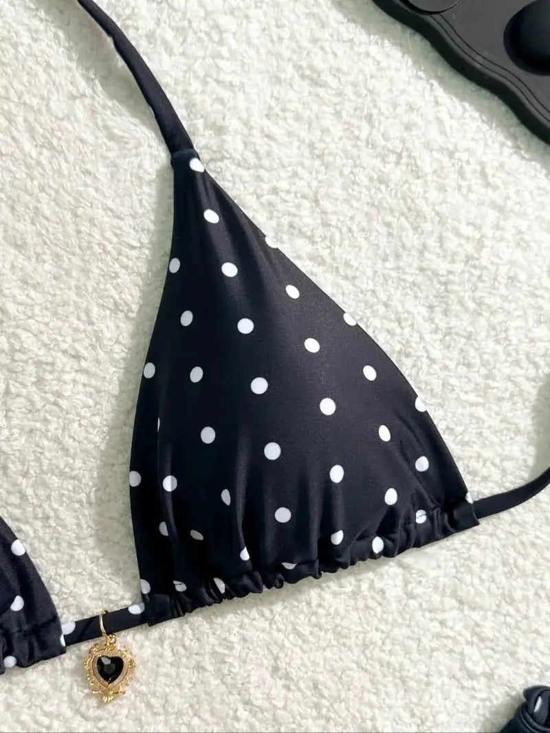 Bikini set black and white polka dot, triangle top, 2-piece swimsuit by Simples Market