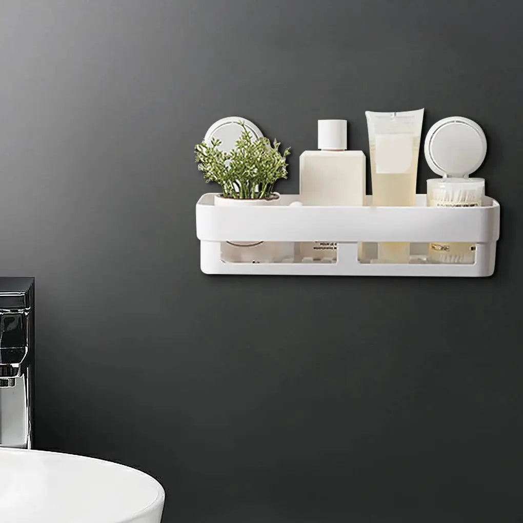 Shower suction cup shelf draining basket wall-mounted bathroom storage rack white