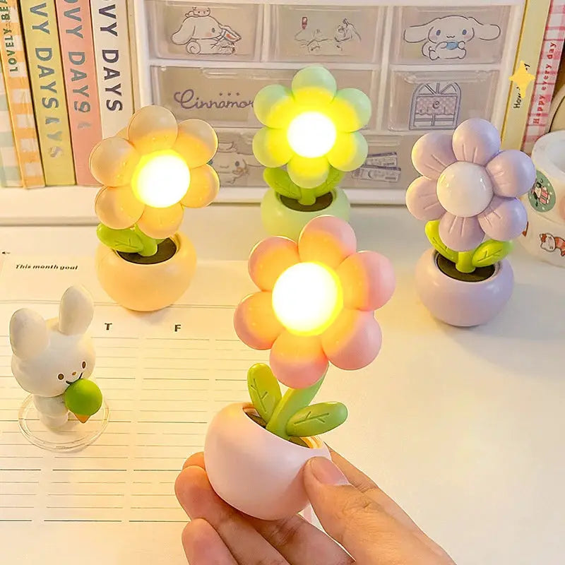 FloraGlow Mini LED Floral Potted Night Light Soft Glowing Flower For Cozy Bedroom And Desk Ambience