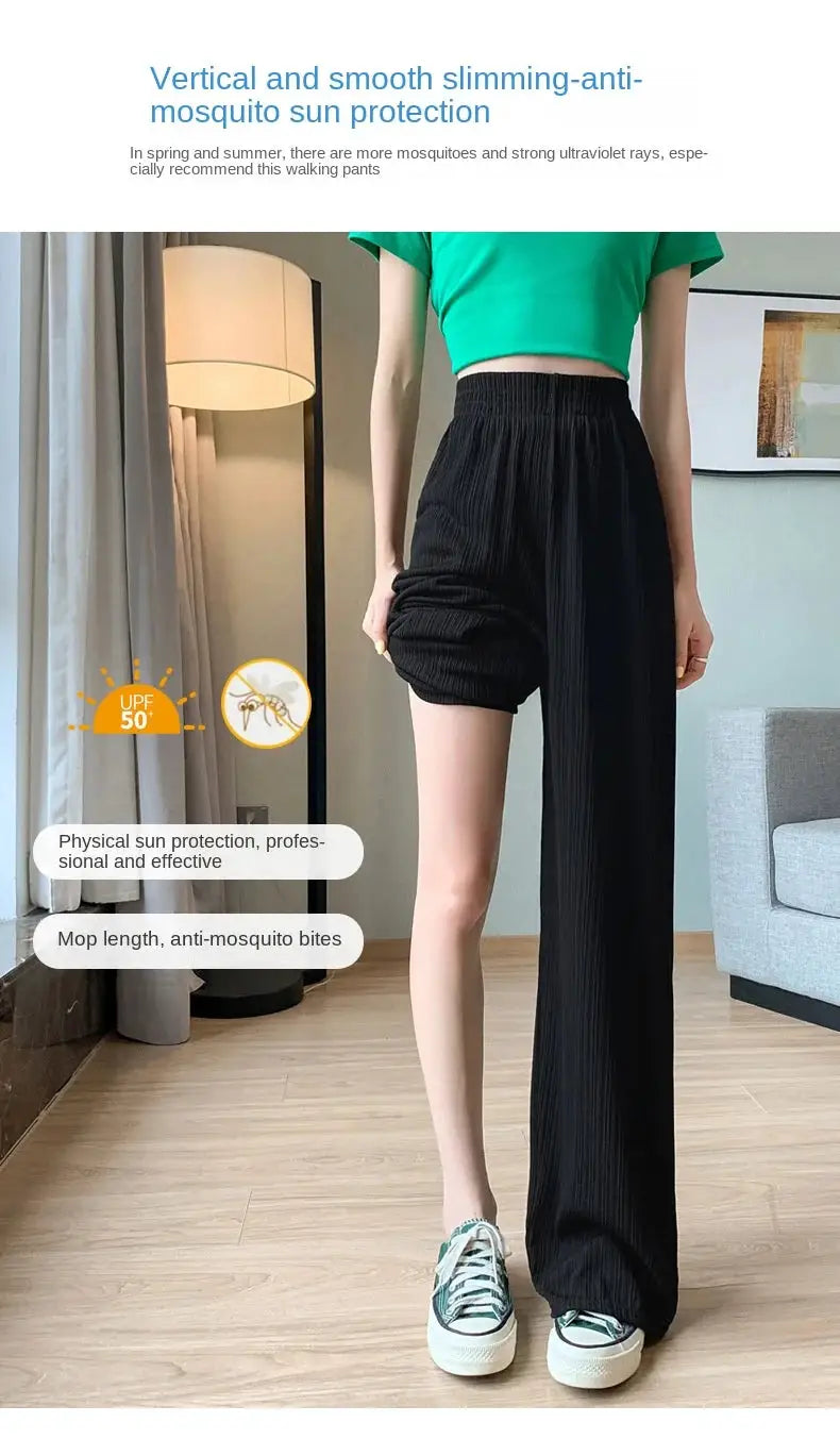 Simples Market black wide-leg pants with elastic waist and ribbed texture for casual wear