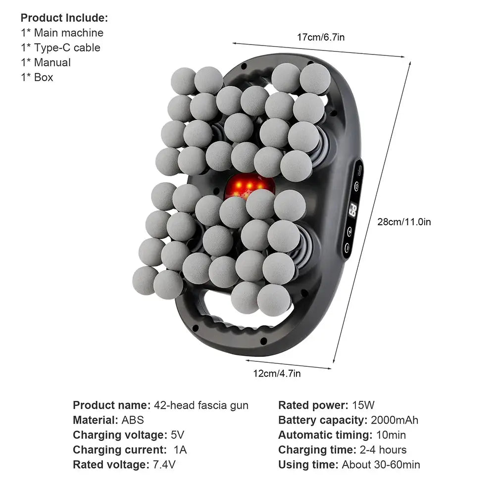 42-head fascia gun massager by Simples Market; gray ABS body for back, waist, neck and shoulders