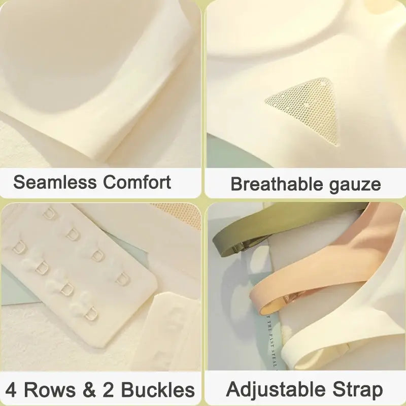 Simples Market wire-free bra bralette; seamless, breathable gauze, adjustable straps, 4 rows & 2 buckles