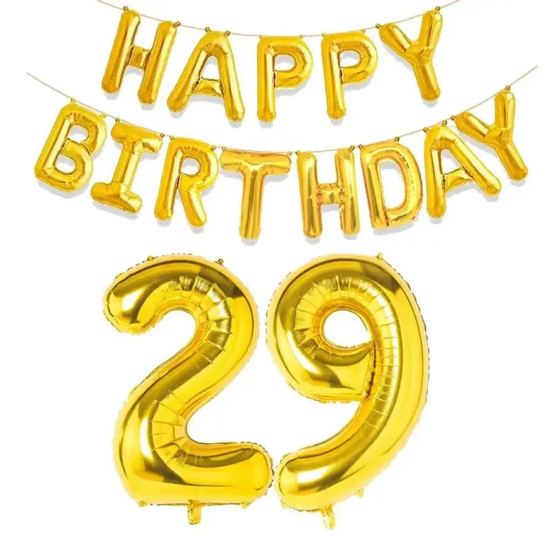 15 Piece Gold Happy Birthday Foil Balloons Set With Numeric Cutouts For Milestone Ages 10 To 60 Kids And Adults