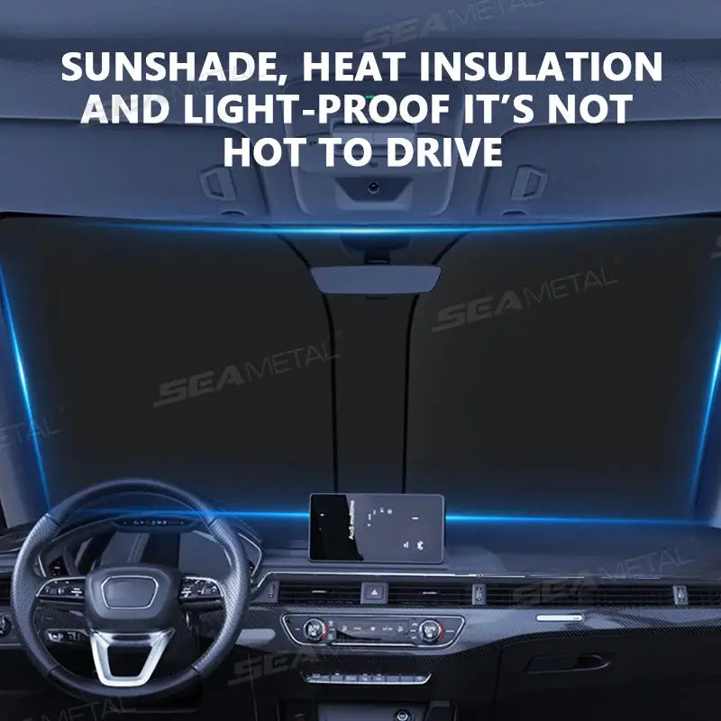 BLALION car windshield sun shade by Simples Market, foldable visor shield that blocks UV rays.